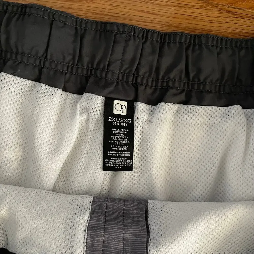 OP Ocean Pacific Mens 2XL Swim Trunks Board Shorts Gray Black Drawstring